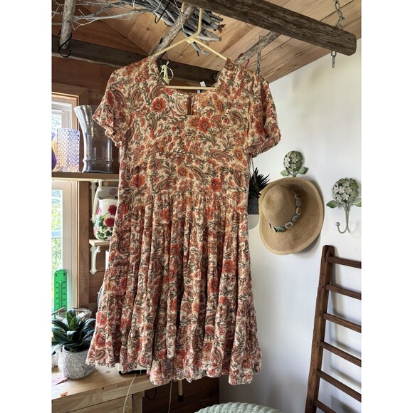 Patrons of Peace Tiered Babydoll Cottage Dress Womens XS Floral Boho Peasant - Picture 2 of 9